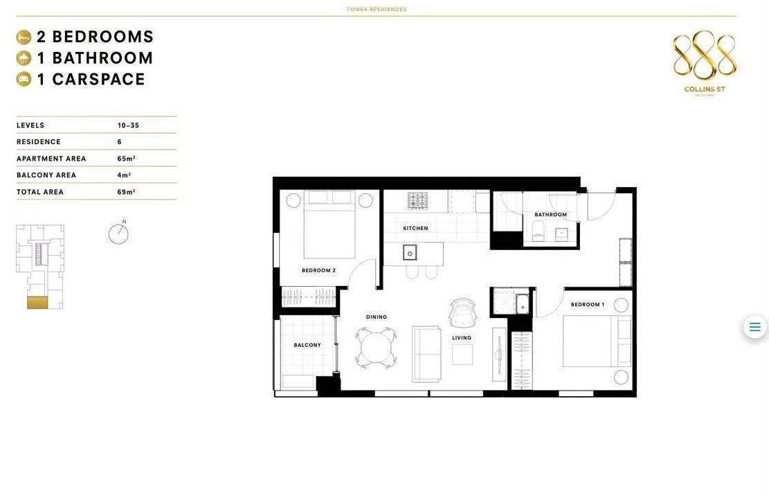1406E/888 Collins Street, Docklands, VIC 3008 - Thumbnail 1 - 04/09/2023